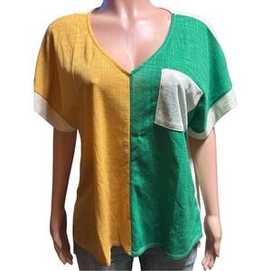 CesFemme Women's short sleeve v-neck casual multicolor front pocket top S,M,L